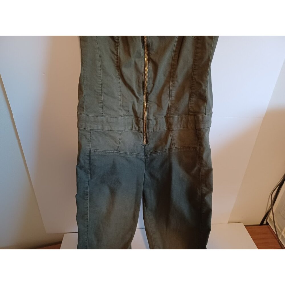 GUESS MAXINE ZIP-UP GREEN  WITH SLITS DENIM JUMPSUIT SIZE 8 - Picture 3 of 8